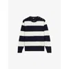 The Kooples Mens  Stripe-print Crewneck Wool And Linen-blend Jumper In Ecru Navy