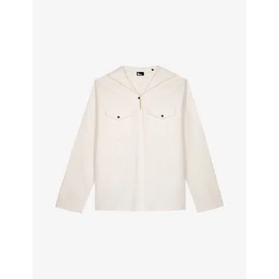 The Kooples Mens Pea-collar Long-sleeve Cotton Shirt Ecru