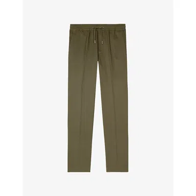 The Kooples Mens Kaki Elasticated-waist Straight-leg Cotton Trousers In Green