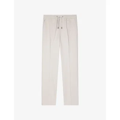 The Kooples Mens Light Grey Elasticated-waist Straight-leg Cotton Trousers In Gold