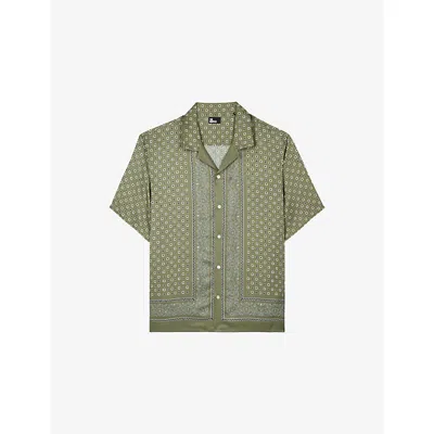 The Kooples Mens Foret Bandana Print Short-sleeve Woven Shirt Xl In Green