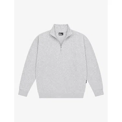 The Kooples Mens Funnel-neck Half-zip Cotton Sweatshirt Grey Melange Xl In Gray