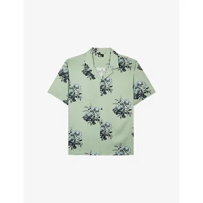 The Kooples Mens  Floral-print Short-sleeve Woven Shirt In Green