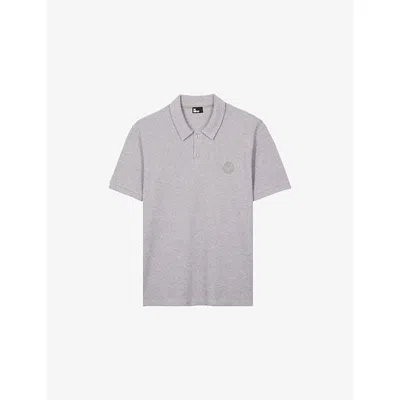 The Kooples Mens  Logo-embroidered Short-sleeve Stretch-cotton Polo In Gray