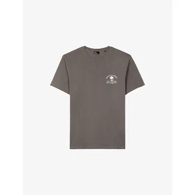 The Kooples Mens Grey Melange Skull Graphic-print Cotton-jersey T-shirt In Green