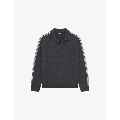 The Kooples Mens Grey Polo-collar Knitted Wool-blend Jumper In Gray