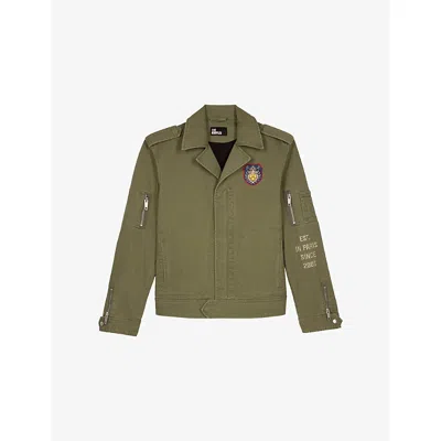 The Kooples Mens Kaki Brand-embroidered Zipped-cuff Cotton Jacket