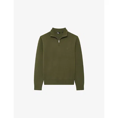 The Kooples Mens Kaki Half-zip Regular-fit Stretch Wool And Cotton-blend Jumper In Green