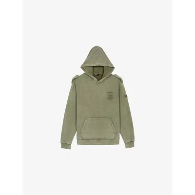 The Kooples Mens  Logo-embroidered Relaxed-fit Cotton Hoody In Kaki