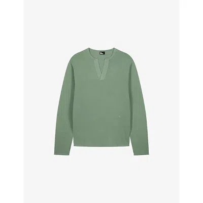 The Kooples Mens Lichen Brand-embroidered Tunisian-collar Cotton-knit Sweatshirt Xl In Green