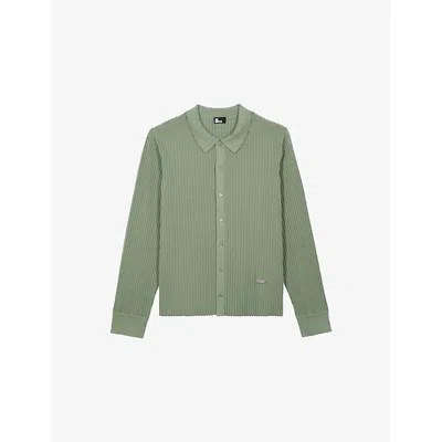 The Kooples Mens Lichen Collared Button-down Stretch Wool-blend Jumper In Green
