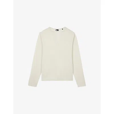 The Kooples Mens Light Beige Brand-embroidered Tunisian-collar Cotton-knit Sweatshirt In Neutral