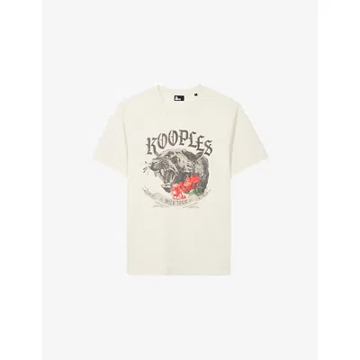 The Kooples Mens  Logo-print Short-sleeve Cotton T-shirt In Sand