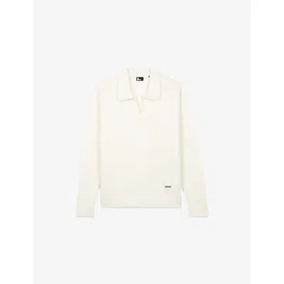 The Kooples Mens  Open-collar Long-sleeve Wool Jumper In White