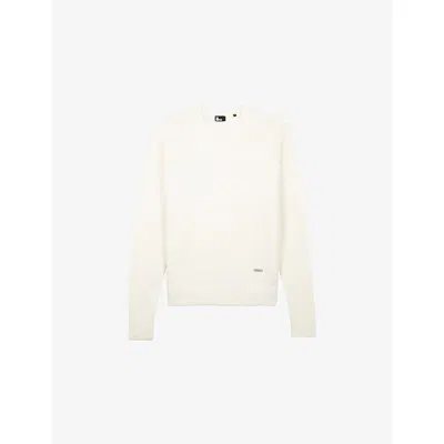 The Kooples Mens  Round-neck Long-sleeve Wool Jumper In Neutral