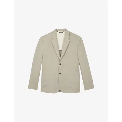 The Kooples Mens Light Beige Single-breasted Side-pocket Linen Blazer In Gray