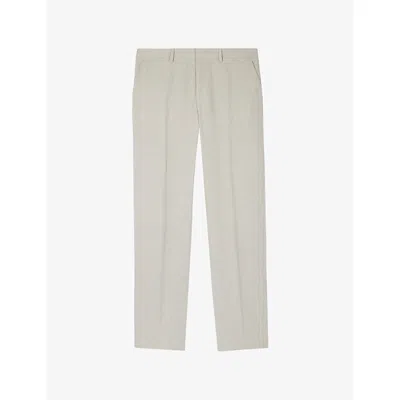 The Kooples Mens Light Beige Straight-leg Mid-rise Linen Trousers In Gray