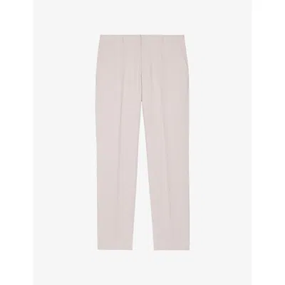 The Kooples Mens  Straight-leg Regular-fit Cotton And Linen-blend Trousers In Neutral
