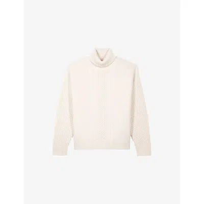 The Kooples Mens  Textured Roll-neck Wool-blend Jumper In Neutral