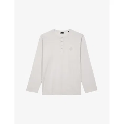 The Kooples Mens Light Grey Crest-embroidered Long-sleeved Cotton-jersey T-shirt Xl In Gray
