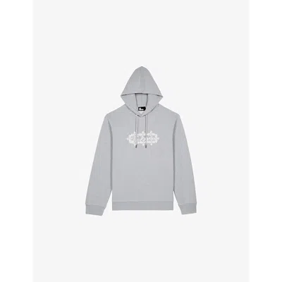 The Kooples Mens  Relaxed-fit Brand-embroidered Cotton-jersey Hoody In Light Grey Melange