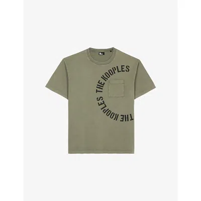 The Kooples Mens Kaki Logo-print Short-sleeve Cotton T-shirt Xl In Brown