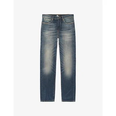 The Kooples Mens Medium Blue Faded Straight-leg Jeans In Gray