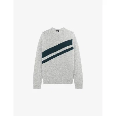 The Kooples Mens Middle Grey Contrast-stripe Regular-fit Wool-blend Jumper In White