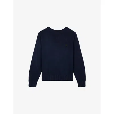 The Kooples Mens Navy Boat-neck Long-sleeves Cotton-wool Blend Jumper Xs In Blue