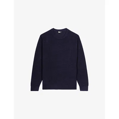 The Kooples Mens  Crewneck Relaxed-fit Wool And Linen-blend Cardigan In Navy
