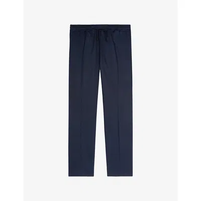 The Kooples Mens Navy Drawstring-waist Straight-leg Stretch-cotton Trousers In Blue