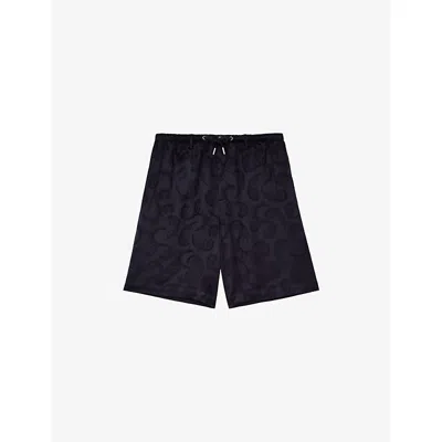 The Kooples Mens Navy Feather-jacquard Elasticated-waist Woven Shorts
