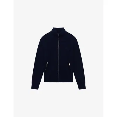The Kooples Mens Navy High-neck Zip-up Stretch-knit Cardigan In Blue