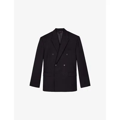 The Kooples Mens Navy-red Double-breasted Peak-lapel Wool Blazer In Brown