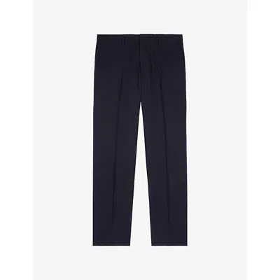 The Kooples Mens Navy Straight-leg Mid-rise Cotton And Linen Trousers In Blue