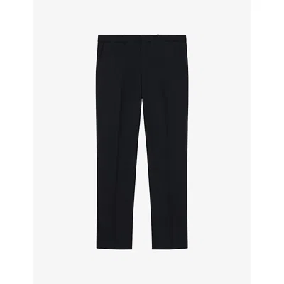 The Kooples Mens Navy Straight-leg Wool-blend Trousers In Black