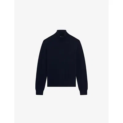 The Kooples Mens Turtleneck Brand-embroidered Cashmere-blend Jumper Navy Xl In Blue