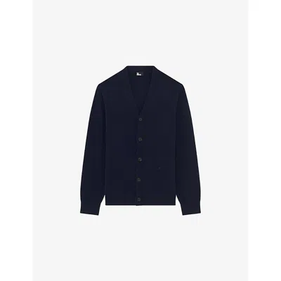 The Kooples Mens V-neck Relaxed-fit Cashmere-blend Cardigan Navy Xl In Blue