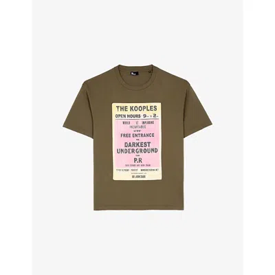 The Kooples Mens Olive Kaki Branded-print Short-sleeved Cotton-jersey T-shirt Xl In Green