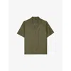 The Kooples Mens Short-sleeve Feather Jacquard-pattern Woven Shirt Olive Kaki Xl In Olive Kaki