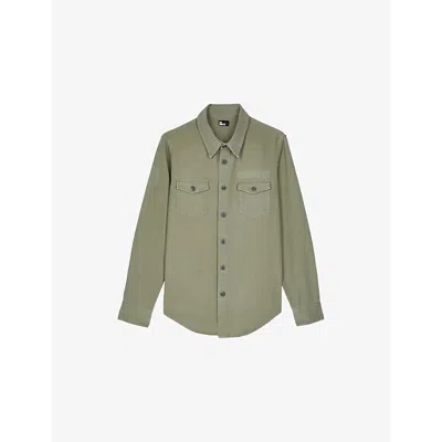 The Kooples Mens Olive Patch-pocket Relaxed-fit Cotton Overshirt