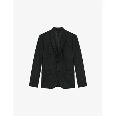 The Kooples Mens Pearl Grey Pinstriped Single-breasted Wool-blend Blazer In Gray