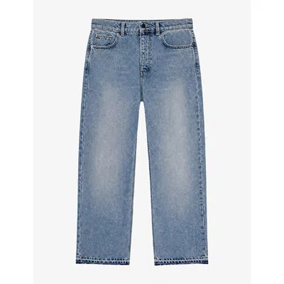 The Kooples Mens Raw-hem Straight-leg Jeans Baby Blue