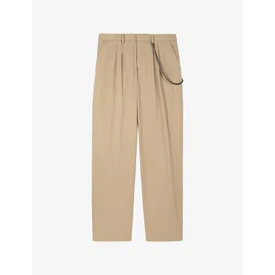 The Kooples Mens  Chain-embellished Straight-leg Cotton Trousers In Blue
