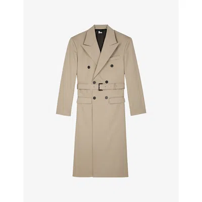 The Kooples Mens Sand Double-breasted Belted Cotton Trench Coat In Neutral