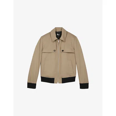 The Kooples Mens Sand Side-pocket Zip-up Cotton Jacket In Brown