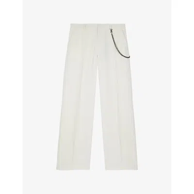 The Kooples Mens Sand Wide-leg Chain-belt Cotton-blend Trousers In Transparent