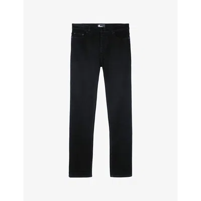 The Kooples Mens Black Washed Slim-fit Straight-leg Stretch-denim Jeans