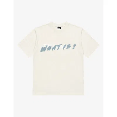 The Kooples Mens Slogan-embroidered Short-sleeve Cotton T-shirt Beige Xs In Neutral