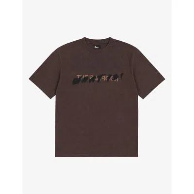 The Kooples Mens Slogan-embroidered Short-sleeve Cotton T-shirt Burgundy Xs In Animal Print